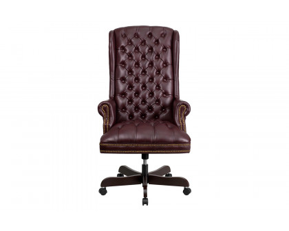 BLNK Turner LeatherSoft High-Back Traditional Fully Tufted Executive Swivel Ergonomic Office Chair with Arms - Burgundy