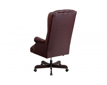 BLNK Turner LeatherSoft High-Back Traditional Fully Tufted Executive Swivel Ergonomic Office Chair with Arms - Burgundy