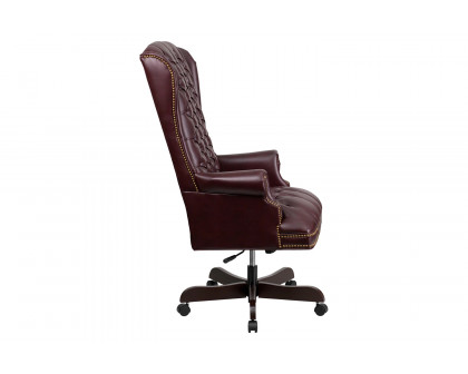 BLNK Turner LeatherSoft High-Back Traditional Fully Tufted Executive Swivel Ergonomic Office Chair with Arms - Burgundy