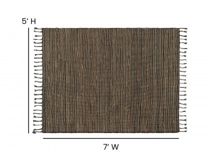 BLNK - Doris Hand Woven Jute and Cotton Blend Area Rug with Braided Tassels in Black and Jute