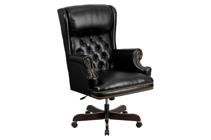 BLNK™ Ainslie LeatherSoft High-Back Traditional Tufted Executive Ergonomic Office Chair with Oversized Headrest and Nail Trim Arms - Black