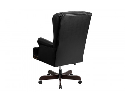 BLNK Ainslie LeatherSoft High-Back Traditional Tufted Executive Ergonomic Office Chair with Oversized Headrest and Nail Trim Arms - Black