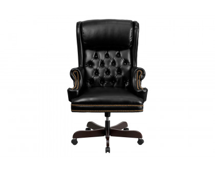 BLNK™ Ainslie LeatherSoft High-Back Traditional Tufted Executive Ergonomic Office Chair with Oversized Headrest and Nail Trim Arms - Black