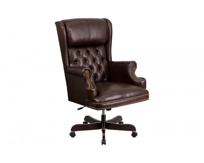 BLNK™ Ainslie LeatherSoft High-Back Traditional Tufted Executive Ergonomic Office Chair with Oversized Headrest and Nail Trim Arms - Brown