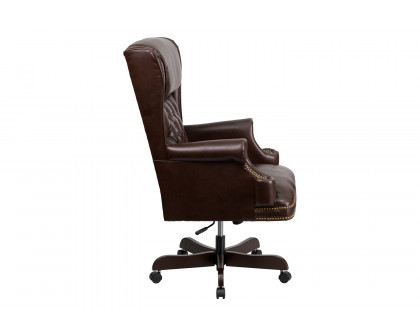 BLNK™ Ainslie LeatherSoft High-Back Traditional Tufted Executive Ergonomic Office Chair with Oversized Headrest and Nail Trim Arms - Brown