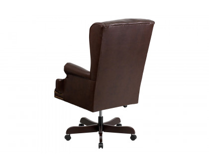 BLNK™ Ainslie LeatherSoft High-Back Traditional Tufted Executive Ergonomic Office Chair with Oversized Headrest and Nail Trim Arms - Brown