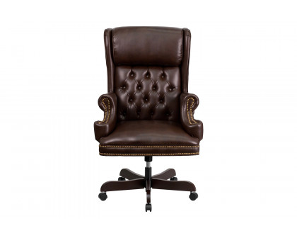 BLNK™ Ainslie LeatherSoft High-Back Traditional Tufted Executive Ergonomic Office Chair with Oversized Headrest and Nail Trim Arms - Brown