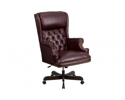 BLNK™ Ainslie LeatherSoft High-Back Traditional Tufted Executive Ergonomic Office Chair with Oversized Headrest and Nail Trim Arms - Burgundy