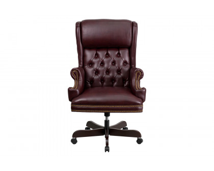 BLNK™ Ainslie LeatherSoft High-Back Traditional Tufted Executive Ergonomic Office Chair with Oversized Headrest and Nail Trim Arms - Burgundy