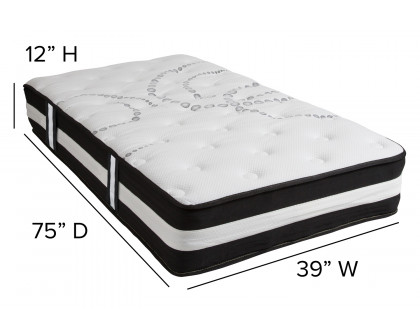 BLNK Capri Comfortable Sleep 12" Foam Pocket Spring Mattress and 2" Gel Memory Foam Topper Bundle - Twin Size