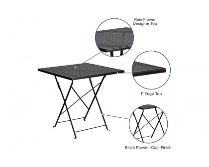 BLNK Oia Commercial Square Steel Indoor-Outdoor Folding Patio Table - Black, 28"W