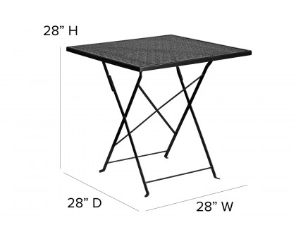 BLNK Oia Commercial Square Steel Indoor-Outdoor Folding Patio Table - Black, 28"W