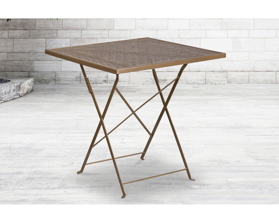 BLNK Oia Commercial Square Steel Indoor-Outdoor Folding Patio Table - Gold, 28"W