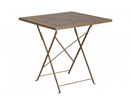 BLNK Oia Commercial Square Steel Indoor-Outdoor Folding Patio Table - Gold, 28"W