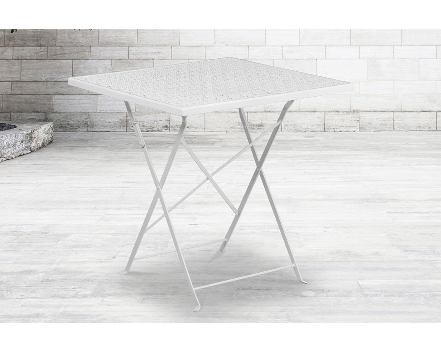 BLNK Oia Commercial Square Steel Indoor-Outdoor Folding Patio Table - White, 28"W