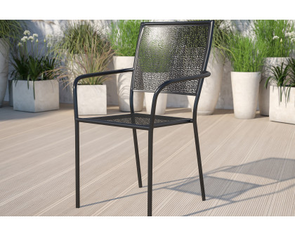 BLNK Oia Commercial Steel Indoor-Outdoor Patio Arm Chair with Square Back