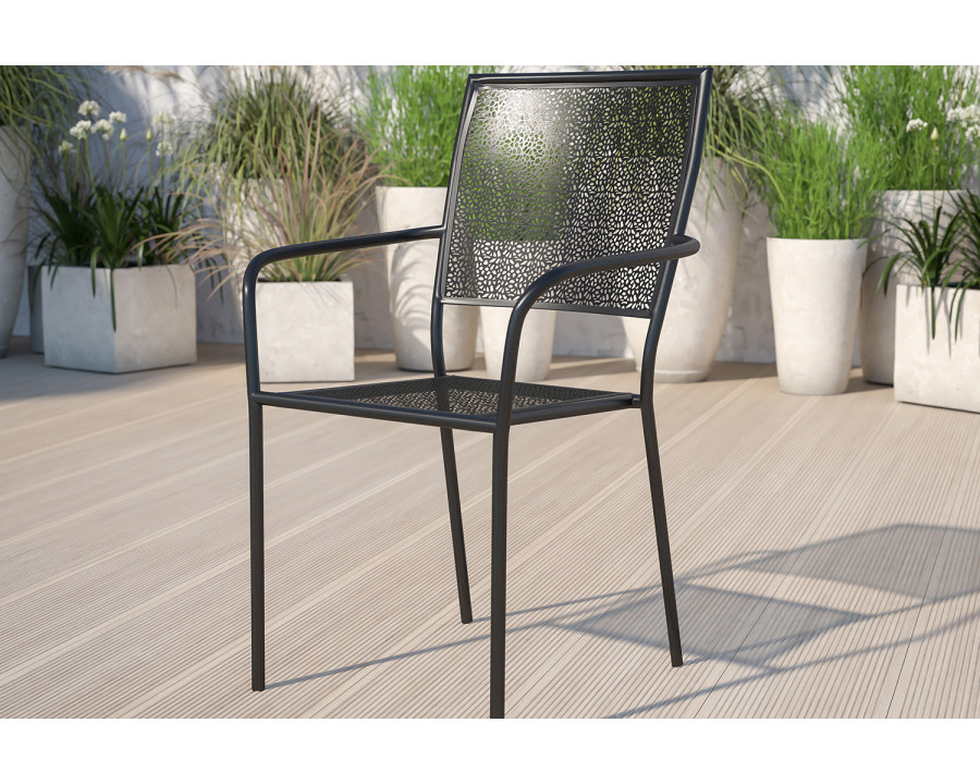 BLNK Oia Commercial Steel Indoor-Outdoor Patio Arm Chair with Square Back - Black