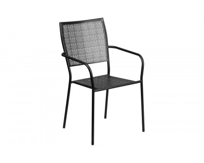 BLNK Oia Commercial Steel Indoor-Outdoor Patio Arm Chair with Square Back - Black