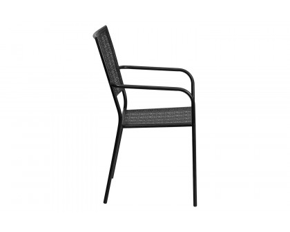 BLNK Oia Commercial Steel Indoor-Outdoor Patio Arm Chair with Square Back - Black