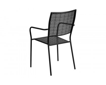 BLNK Oia Commercial Steel Indoor-Outdoor Patio Arm Chair with Square Back - Black