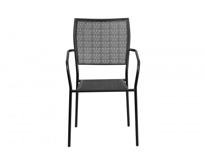 BLNK Oia Commercial Steel Indoor-Outdoor Patio Arm Chair with Square Back - Black