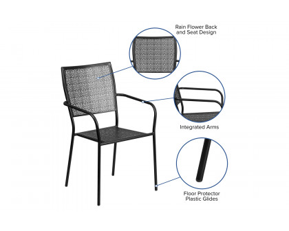 BLNK Oia Commercial Steel Indoor-Outdoor Patio Arm Chair with Square Back - Black