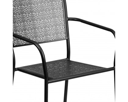 BLNK Oia Commercial Steel Indoor-Outdoor Patio Arm Chair with Square Back - Black