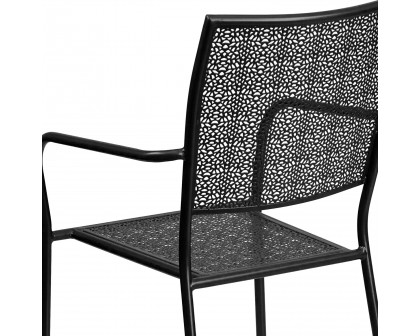 BLNK Oia Commercial Steel Indoor-Outdoor Patio Arm Chair with Square Back - Black