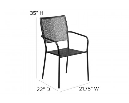 BLNK Oia Commercial Steel Indoor-Outdoor Patio Arm Chair with Square Back - Black