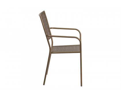 BLNK Oia Commercial Steel Indoor-Outdoor Patio Arm Chair with Square Back - Gold