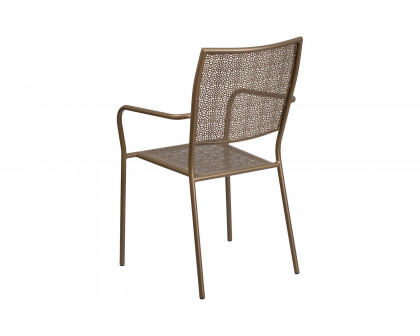 BLNK Oia Commercial Steel Indoor-Outdoor Patio Arm Chair with Square Back - Gold