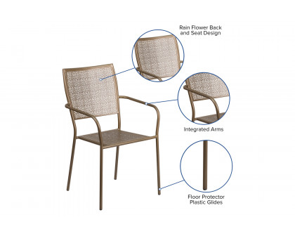 BLNK Oia Commercial Steel Indoor-Outdoor Patio Arm Chair with Square Back - Gold