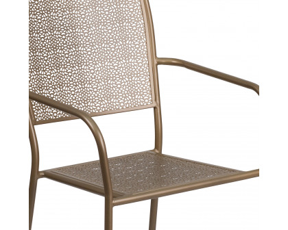 BLNK Oia Commercial Steel Indoor-Outdoor Patio Arm Chair with Square Back - Gold