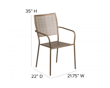 BLNK Oia Commercial Steel Indoor-Outdoor Patio Arm Chair with Square Back - Gold