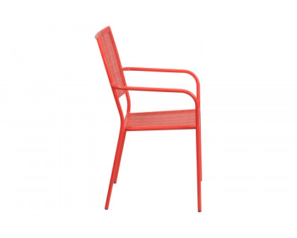 BLNK Oia Commercial Steel Indoor-Outdoor Patio Arm Chair with Square Back - Coral