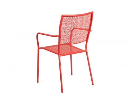 BLNK Oia Commercial Steel Indoor-Outdoor Patio Arm Chair with Square Back - Coral