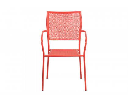 BLNK Oia Commercial Steel Indoor-Outdoor Patio Arm Chair with Square Back - Coral