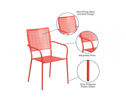 BLNK Oia Commercial Steel Indoor-Outdoor Patio Arm Chair with Square Back - Coral