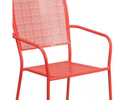 BLNK Oia Commercial Steel Indoor-Outdoor Patio Arm Chair with Square Back - Coral