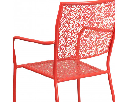 BLNK Oia Commercial Steel Indoor-Outdoor Patio Arm Chair with Square Back - Coral