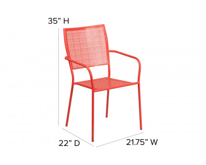 BLNK Oia Commercial Steel Indoor-Outdoor Patio Arm Chair with Square Back - Coral