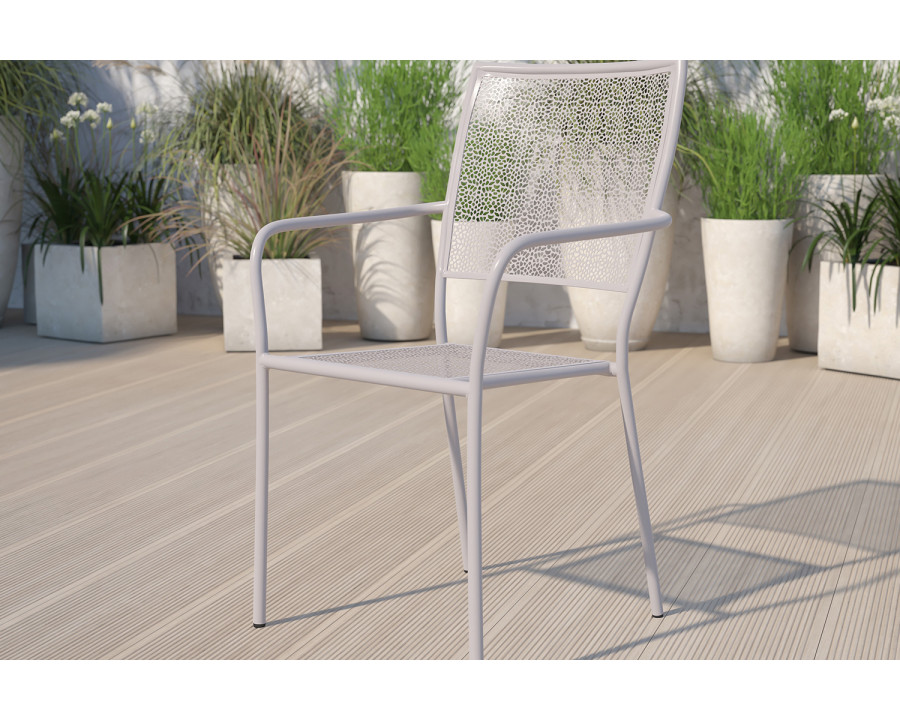 BLNK Oia Commercial Steel Indoor-Outdoor Patio Arm Chair with Square Back - Light Gray