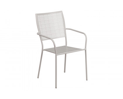 BLNK Oia Commercial Steel Indoor-Outdoor Patio Arm Chair with Square Back - Light Gray