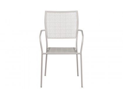 BLNK Oia Commercial Steel Indoor-Outdoor Patio Arm Chair with Square Back - Light Gray