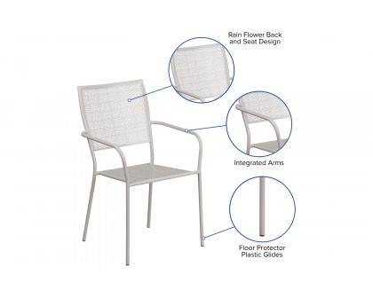 BLNK Oia Commercial Steel Indoor-Outdoor Patio Arm Chair with Square Back - Light Gray