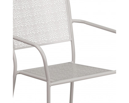 BLNK Oia Commercial Steel Indoor-Outdoor Patio Arm Chair with Square Back - Light Gray