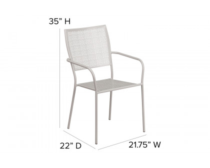 BLNK Oia Commercial Steel Indoor-Outdoor Patio Arm Chair with Square Back - Light Gray