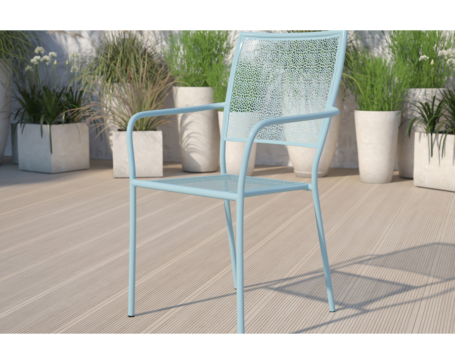 BLNK Oia Commercial Steel Indoor-Outdoor Patio Arm Chair with Square Back - Sky Blue