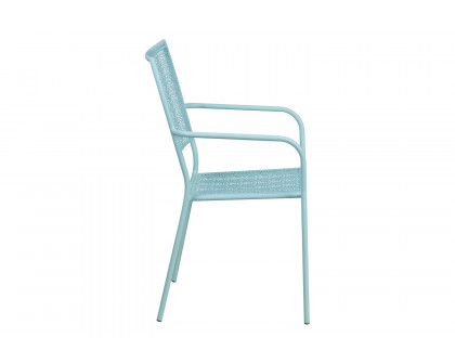 BLNK Oia Commercial Steel Indoor-Outdoor Patio Arm Chair with Square Back - Sky Blue