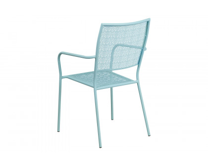 BLNK Oia Commercial Steel Indoor-Outdoor Patio Arm Chair with Square Back - Sky Blue